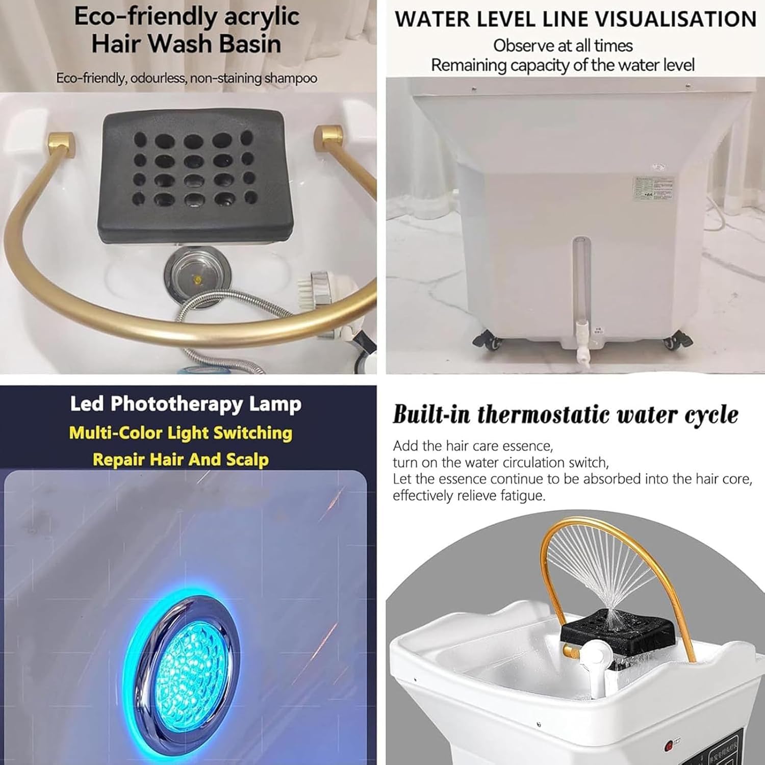 Generisch Mobiles Waschbecken,Japanese Head Spa Equipment,Bath Jet spa, 60 L Large Water Tank Thermostatic Water Circulation Shampoo Basin Head Care for Hair Treatment Fumigation Light Therapy