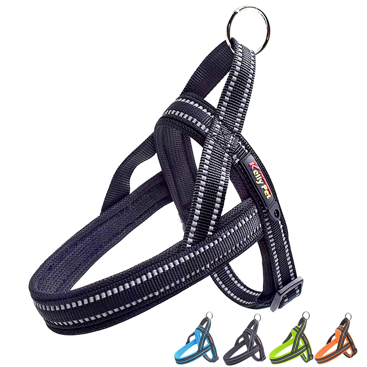 Dog Harness No Pull Easy Padded Pet Harness with Adjustable Botton Front Clip Reflective Puppy Harnesses for Small Medium Large Dogs(Black,L)