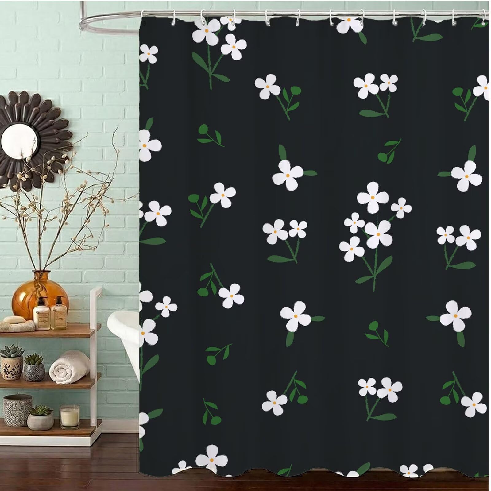 Rideau de douche anti moisissure lavable en polyester lesté noir 180x240