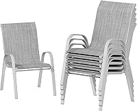 Vista 17 de UDPATIO Juego de 2 sillas de patio, sillas de comedor apilables plateadas para exteriores con respaldo alto, silla de tela de textileno transpirable