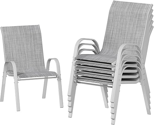 Miniatura 17 de UDPATIO Juego de 2 sillas de patio, sillas de comedor apilables plateadas para exteriores con respaldo alto, silla de tela de textileno transpirable