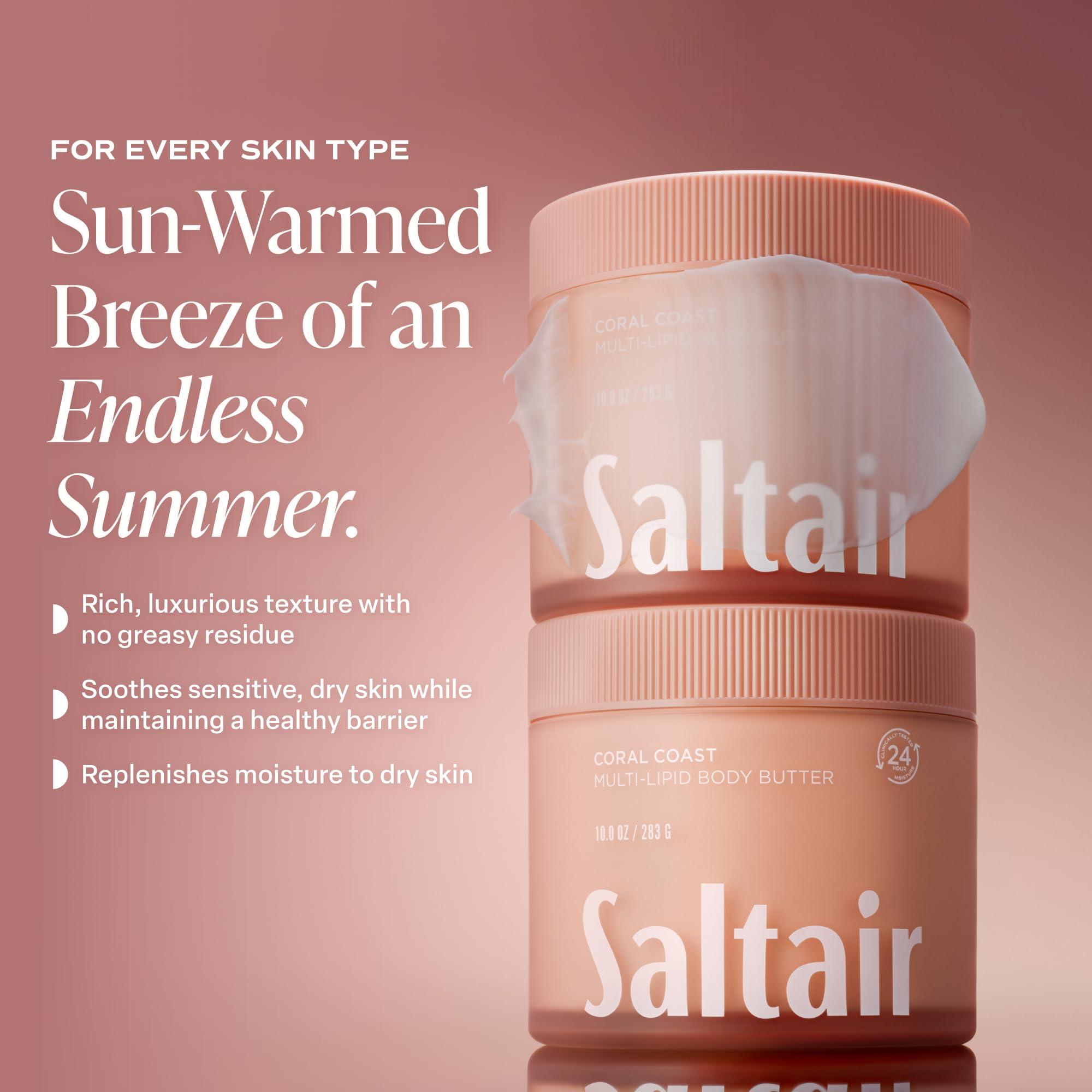 Saltair Multi-Lipid Body Butter | Coral Coast Ceramide Moisture | 10 oz | Creamy texture with conditioning ingredients for lasting hydration and a soft comfortable finish product thumbnail 6