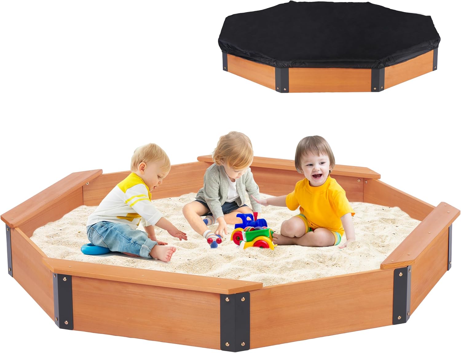 64''x56''x8.5'' wooden octagon sandbox with cover