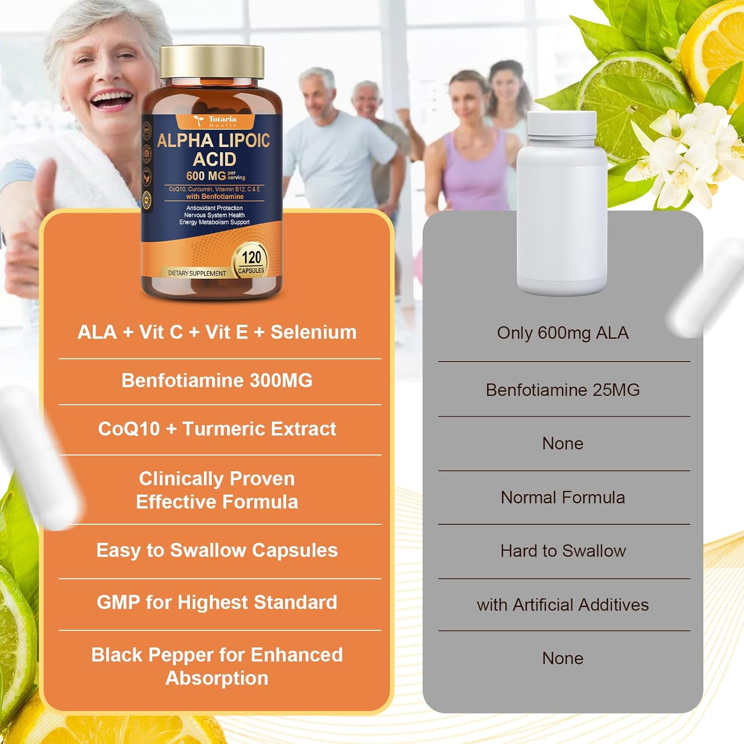 Alpha Lipoic Acid 600mg with Benfotiamine 300mg - ALA Supplement for Antioxidant, Nerve Health, Energy & Metabolism Support, Cell Energy, Neuropathy Supplement, Anti-Aging, Non-GMO, Gluten Free, Vegan - Image 3