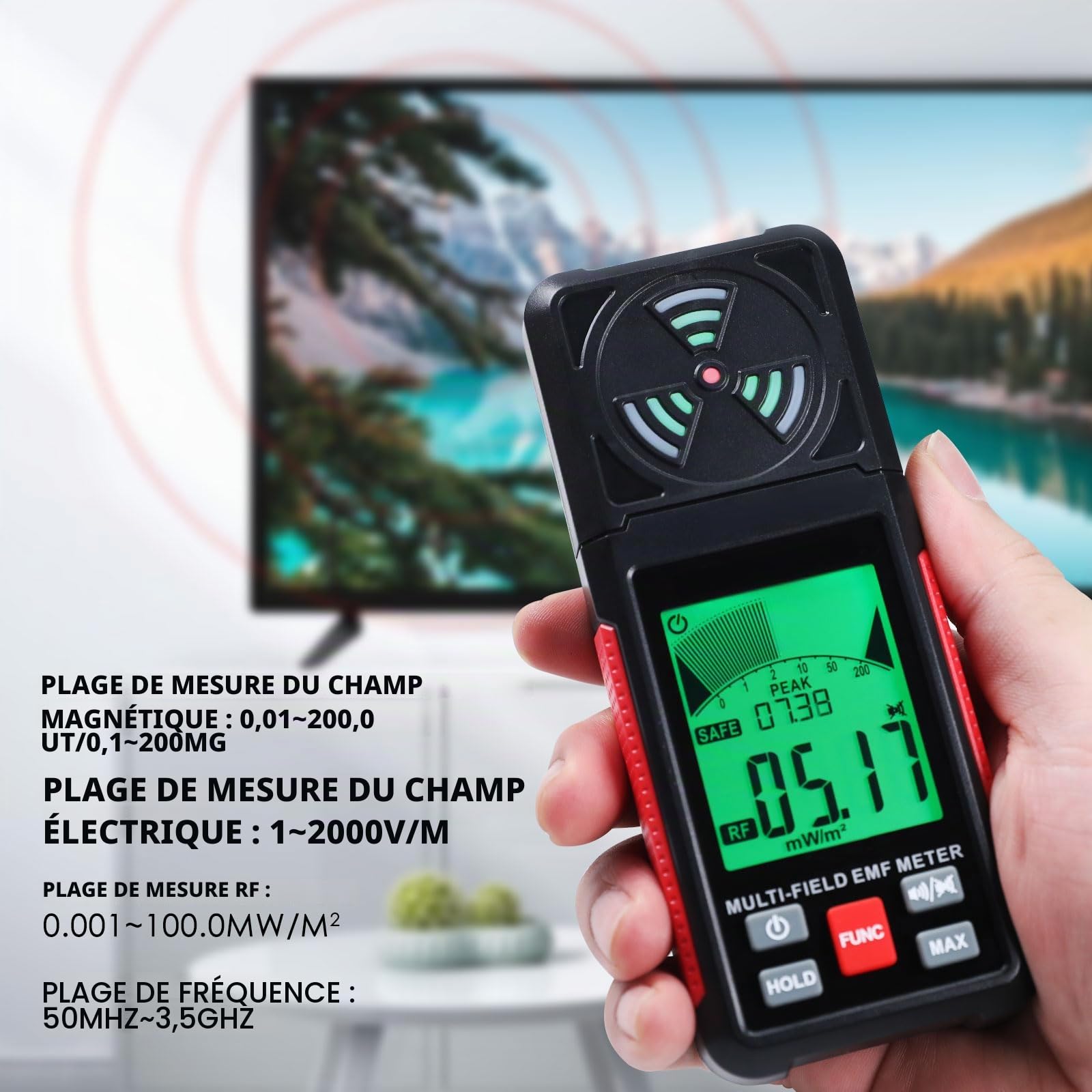 EMF Detecteur Portable 3 en 1 Détecteur Champ Électromagnétique EF RF MF avec Alarme pour Maison Bureau Inspections CEM Chasse aux Fantômes