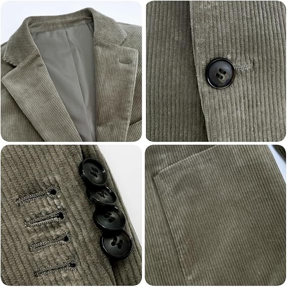 Retro Corduroy Sport Jacket Men Slim Fit Two Button Casual Sports Coat