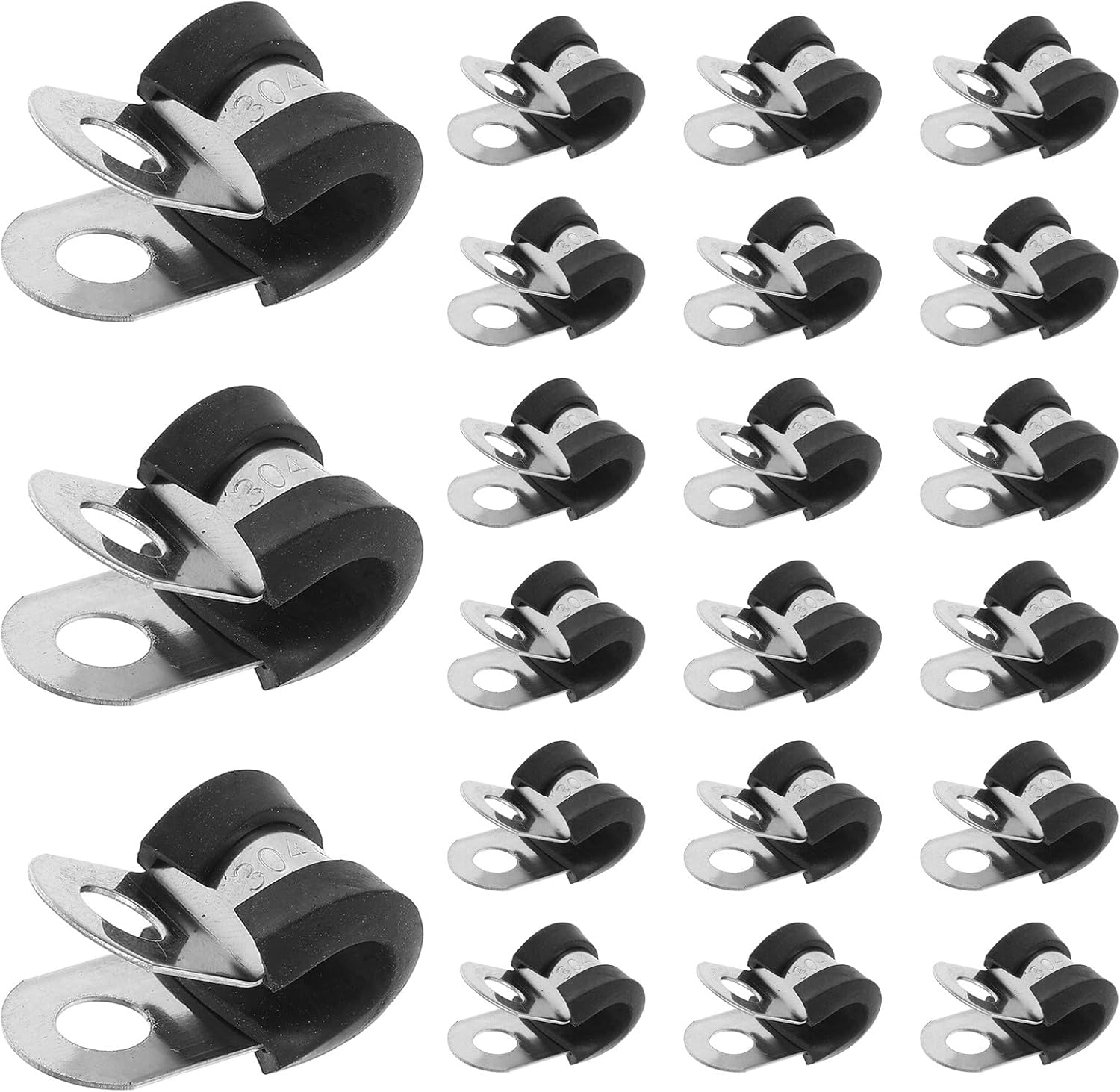 100pcs 304 Stainless Steel R-type Pipe Clamps Plastic Cushioned Straps, 6mm Tube and Wire Cable Clamps Set for Hose Fixing and Industrial Wire Management
