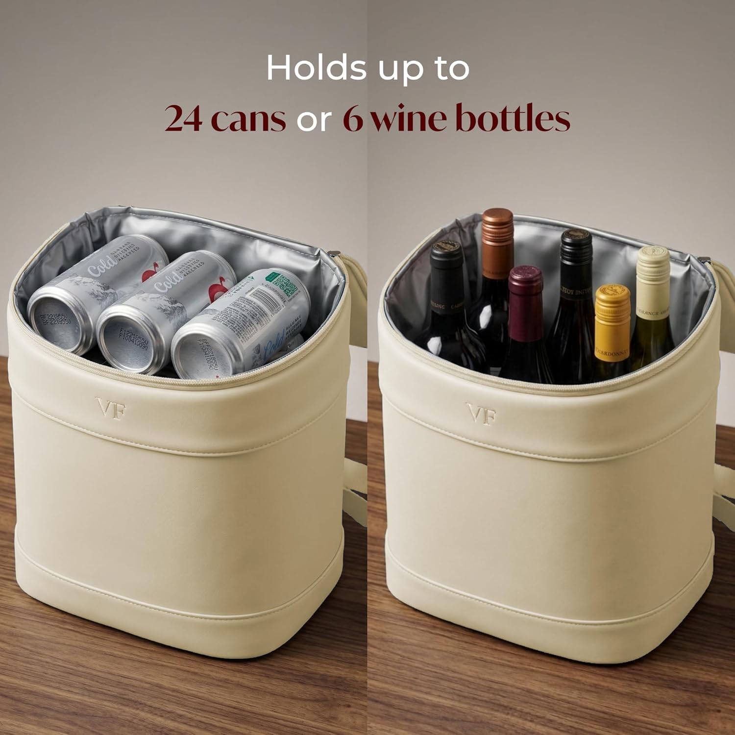 Insulated Cooler Backpack with 2 Stainless Steel Wine Tumblers – Leakproof & Spillproof Stylish Vegan Leather Picnic Cooler Bag – Lightweight & Portable – Holds 24 Cans or 6 Wine Bottles