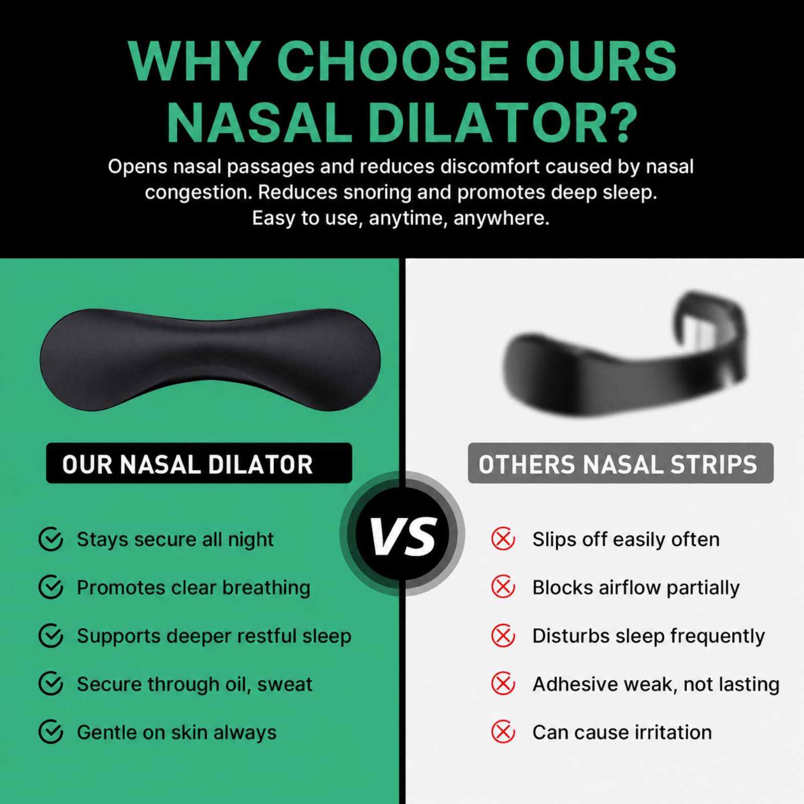 Nasal Strips for Snoring – Reusable Nose Strips, Improve Breathing Sleeping Quality & Nasal Congestion Relief, Snoring Solution Nasal Dilators to Open Passages & Improve Airflow, Black (30 Counts) — Amazon image 5