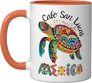 Cabo San Lucas Los Cabos Souvenir Cabo Ceramic Mug, Orange/White