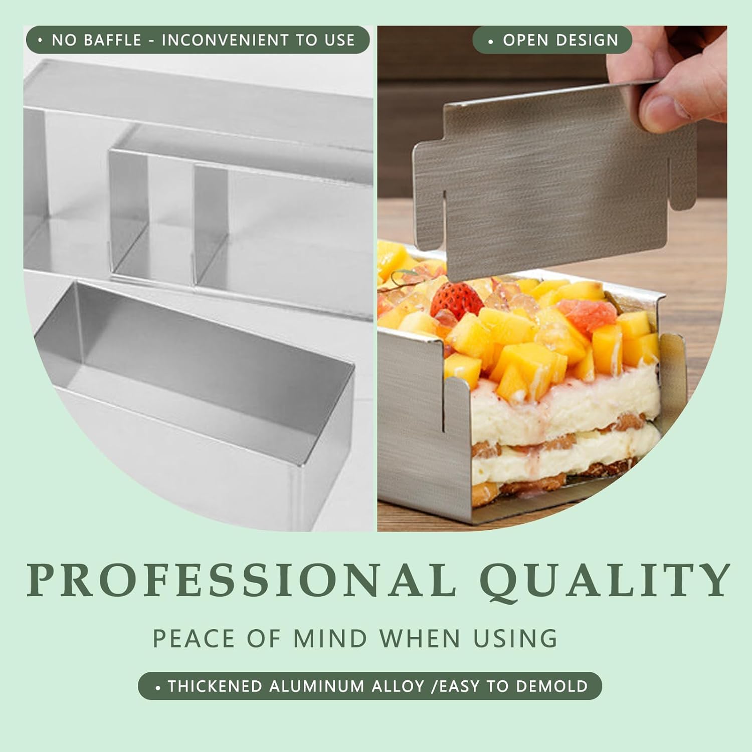 Rectangular Cake Pan Aluminum Cheesecake Pan Includes & Metal Spatula 304 Stainless Steel Removable Frame Bundt Cake Baking Molds for Tiramisu Cheesecake Mousse(Removable) (No lid)(2)