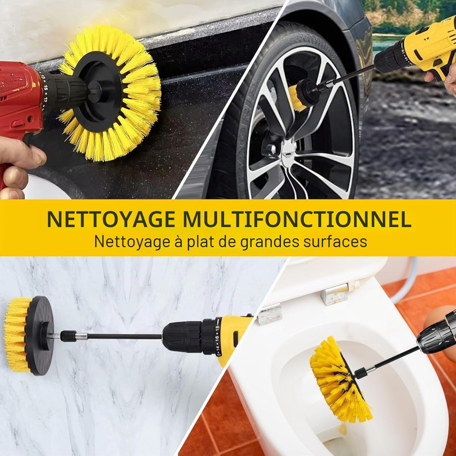 13PCS Brosse Nettoyage Perceuse, Nettoyage Voiture Brosse Visseuse avec 2 Brosses Joint Carrelage, Brosses de Nettoyage Électrique pour Voiture Jantes Carrelage Tapis Cuisine Toilettes