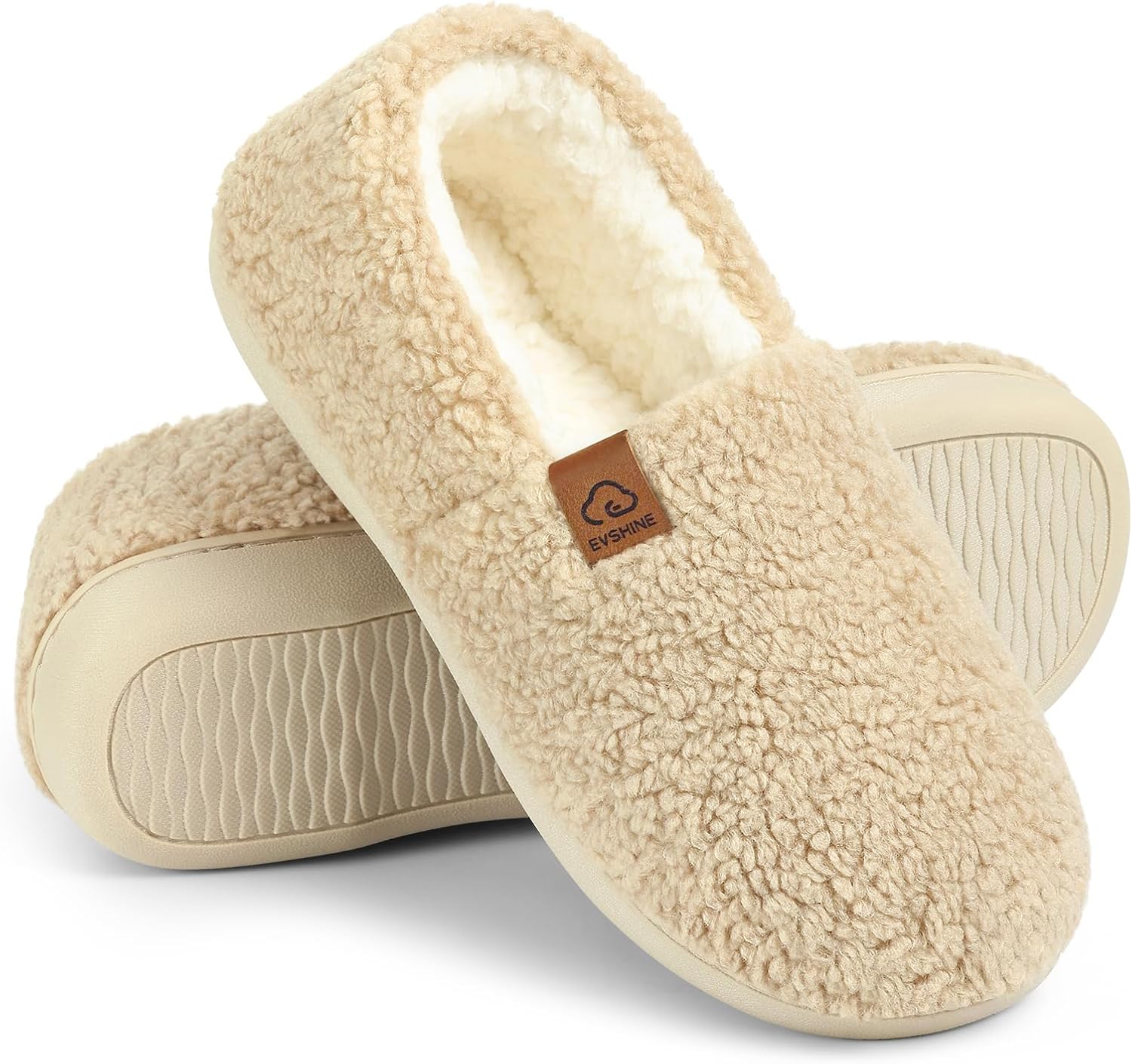 Evshine Cozy Curly Fleece Memory Foam Fuzzy Slippers for Women | Soft Faux Lamb Wool Lining Closed Back Non-Slip Indoor Outdoor House Shoes