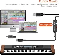 Vista 5 de LEKATO Cable MIDI USB, cable MIDI a USB de 6.5 pies con conexión de entrada y salida con teclado, sintetizador para edición y grabación, midi a USB