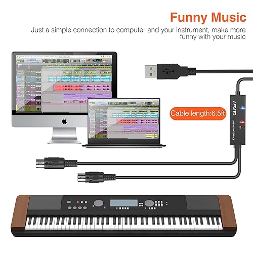 Miniatura 5 de LEKATO Cable MIDI USB, cable MIDI a USB de 6.5 pies con conexión de entrada y salida con teclado, sintetizador para edición y grabación, midi a USB