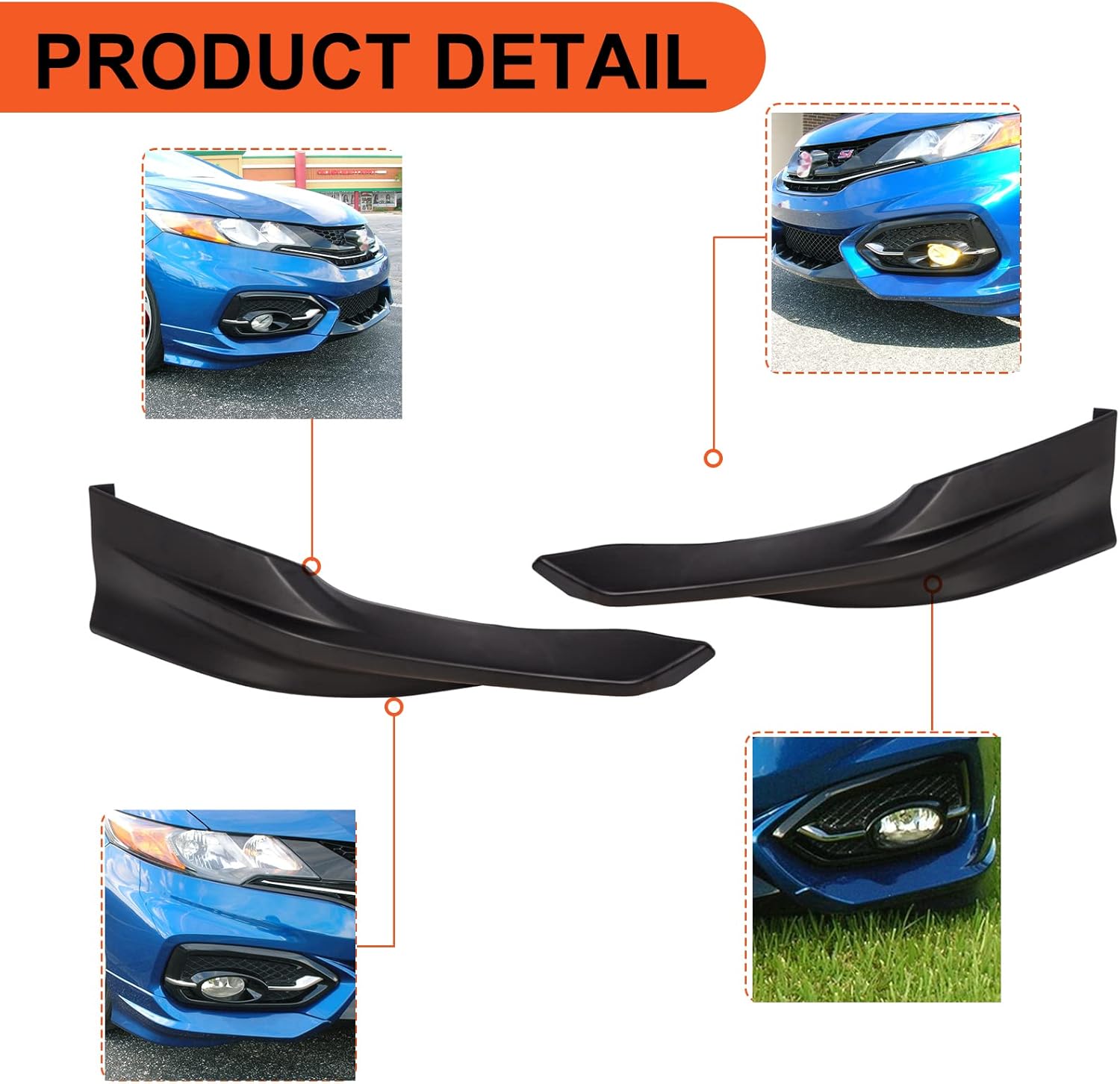 ECOTRIC Front Bumper Spoiler Lip Compatible with 2014-2015 Honda Civic 2DR Coupe HFP Style 2Pcs Painted Black
