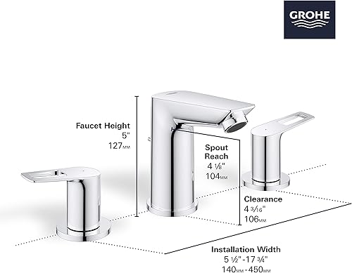 Miniatura 5 de GROHE 20225001 Bauloop, grifo de baño de tamaño M de 2 manijas de 8 pulgadas, 1.2 GPM, cromado