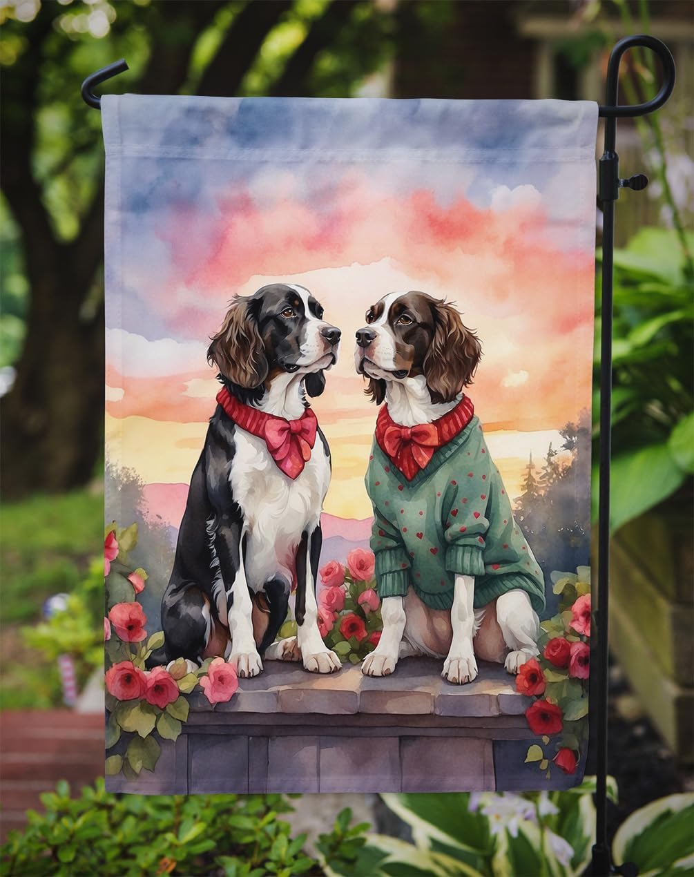 Caroline's Treasures DAC4641GF English Springer Spaniel Two Hearts Garden Flag Mailbox Flag Decorative Yard Flag Banner Outside Patio Artwork Yard Flower Beds, Garden Size, Multicolor