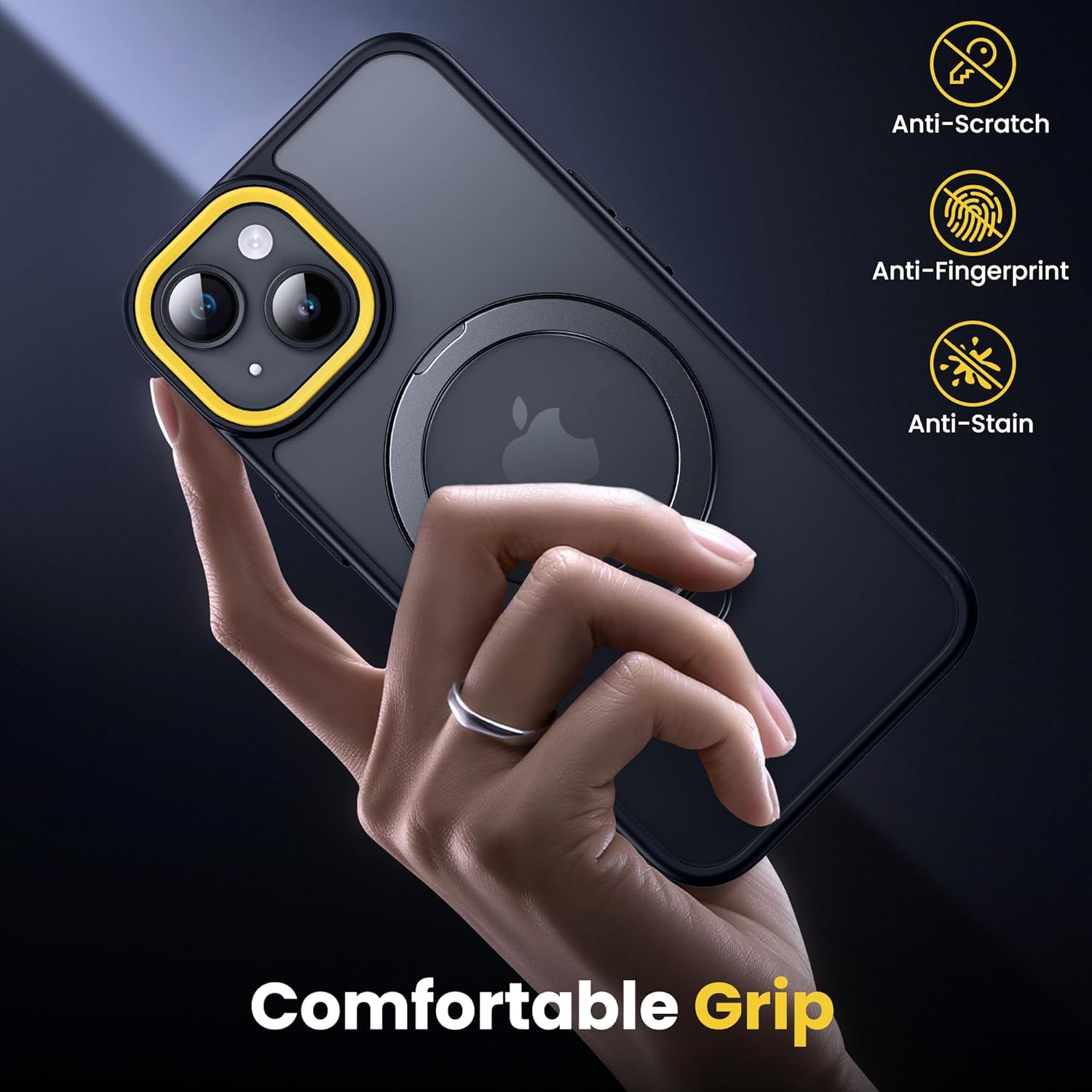 Supdeal Magnetic Stand Case for iPhone 13/14, [360° Rotating Invisible Kickstand] [Compatible with Mag Safe] [Military Grade Protection] Ring Magnet Holder Matte Phone Cover, 6.1'', Black