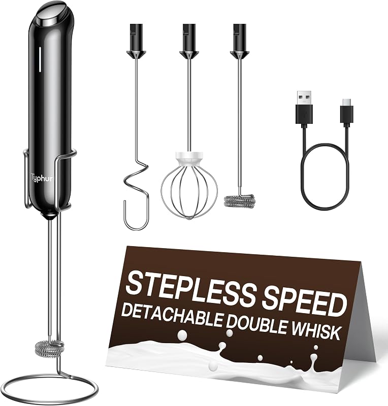InstaWhisk Espumador de Leche con Velocidad Variable, Varita de Espumador de Café Recargable con Batidor Doble Desmontable, Mezclador de Bebidas Agitador Eléctrico de Mano para Latte, Capuchino, Matcha, Leche de Almendras, Proteína