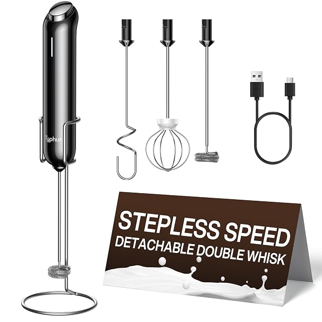 InstaWhisk Milk Frother with Variable Speed Rechargeable Coffee Frother Wand with Detachable Double Whisk Drink Mixer Handheld Electric