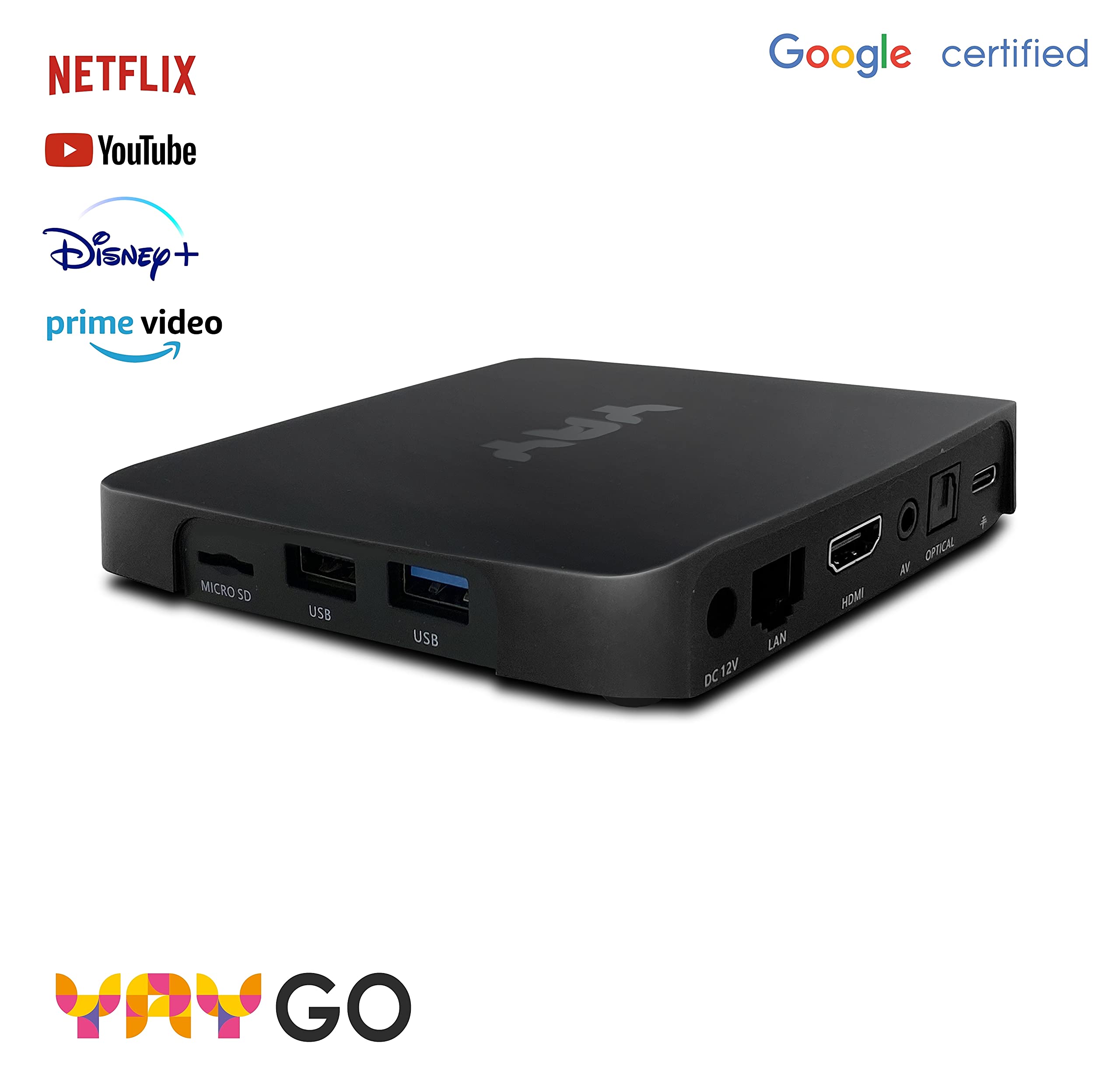 YAY GO Android TV Streaming Box 4K UHD &ndash; Android 10.0, Chromecast Integrato, 8GB