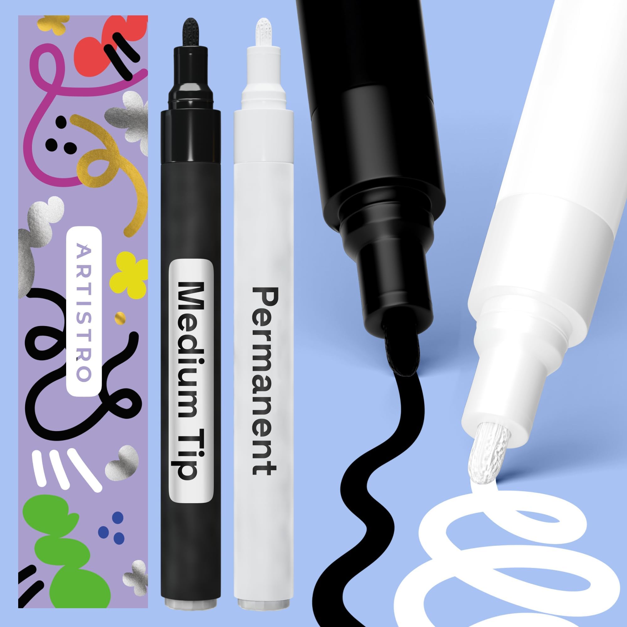 ARTISTRO Set of 2 Oil-Based Paint Pens Medium White+Black