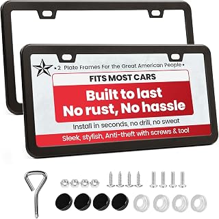 2 Pack Matte Black License Plate Frames with 2 Holes, Thick-Coated Rust-Proof Aluminum Metal License Plate Holder, Includes Screw Accessories, Universal Car License Plate Cover for Man