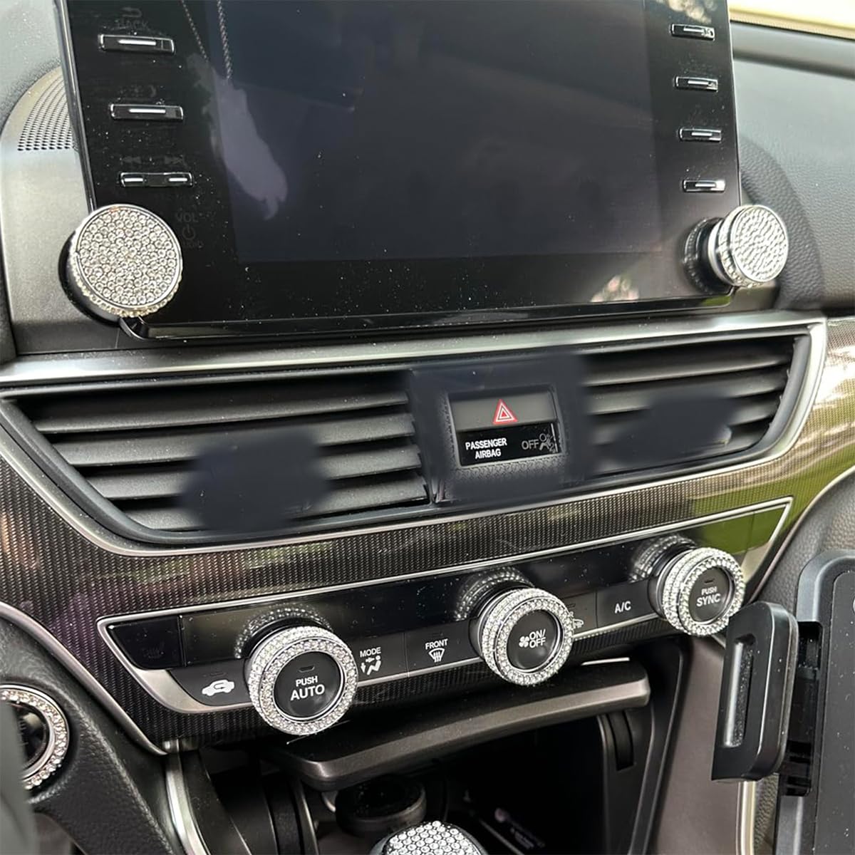 Climate Control Switch Knob Touch Screen Button Bling for Honda Accord Sedan Inspire Touring Sport EX EX-L LX 10th 2018-2022, Crystal Rhinestone Air Conditioning AC Ring(5pcs)