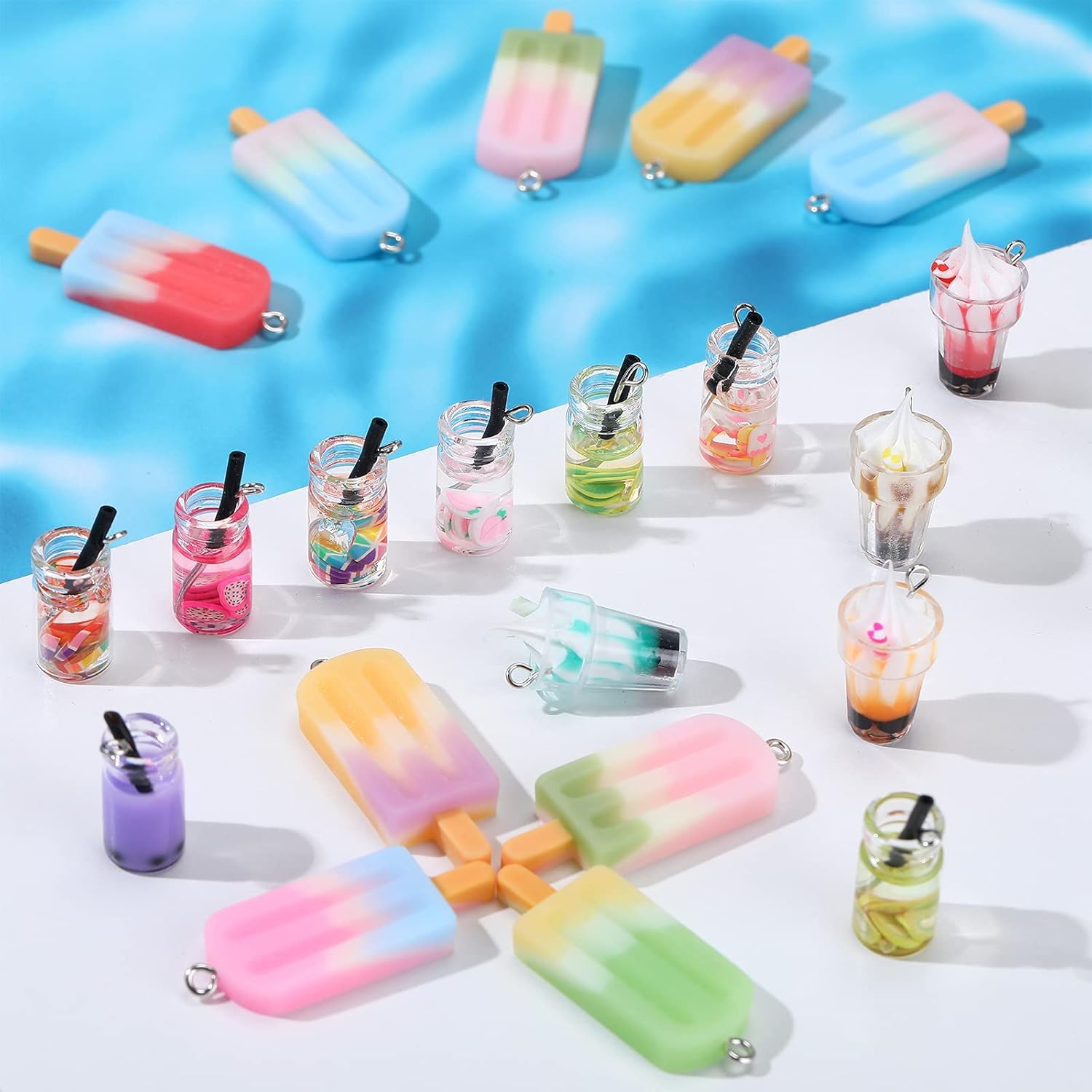 40 Pieces Resin Ice Cream Cup Milk Tea Charms Colorful Bubble Tea Charms Glass Fruit Ice Lolly Sundae Mini Bottle Pendants for DIY Jewelry Crafts Earring Necklace Hanging Keychain Bag Decor - Image 2