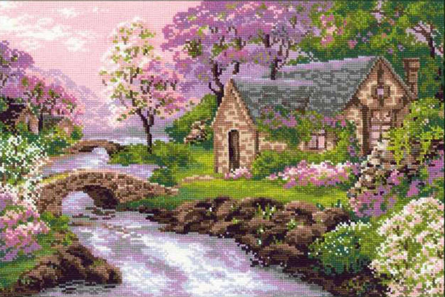 RIOLIS 1098 - The Spring View - Counted Cross Stitch Kit 15" x 10¼" Zweigart 14 ct. White AIDA 19 Colors