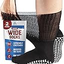 FORTIVO 2 Pairs Extra Wide Socks For Swollen Feet, Non-Slip Hospital and Diabetic Socks for Men and Women