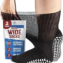 2 Pairs Extra Wide Socks For Swollen Feet, Non-Slip Hospital and Diabetic Socks for Men and Women