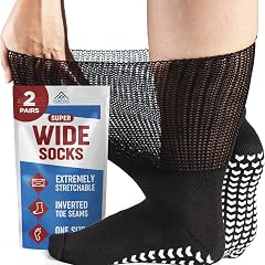 2 Pairs Extra Wide Socks For Swollen Feet Non-Slip Hospital and Diabetic Socks for Men and Women