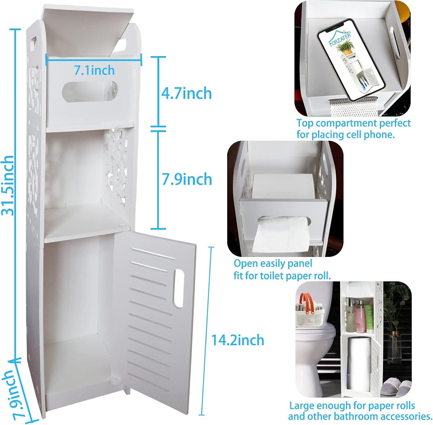 Narrow Bathroom Storage Cabinet, Slim Toilet Paper Storage Cabinet for Small Spaces, White Waterproof Bathroom Furniture Holding for Daily Use