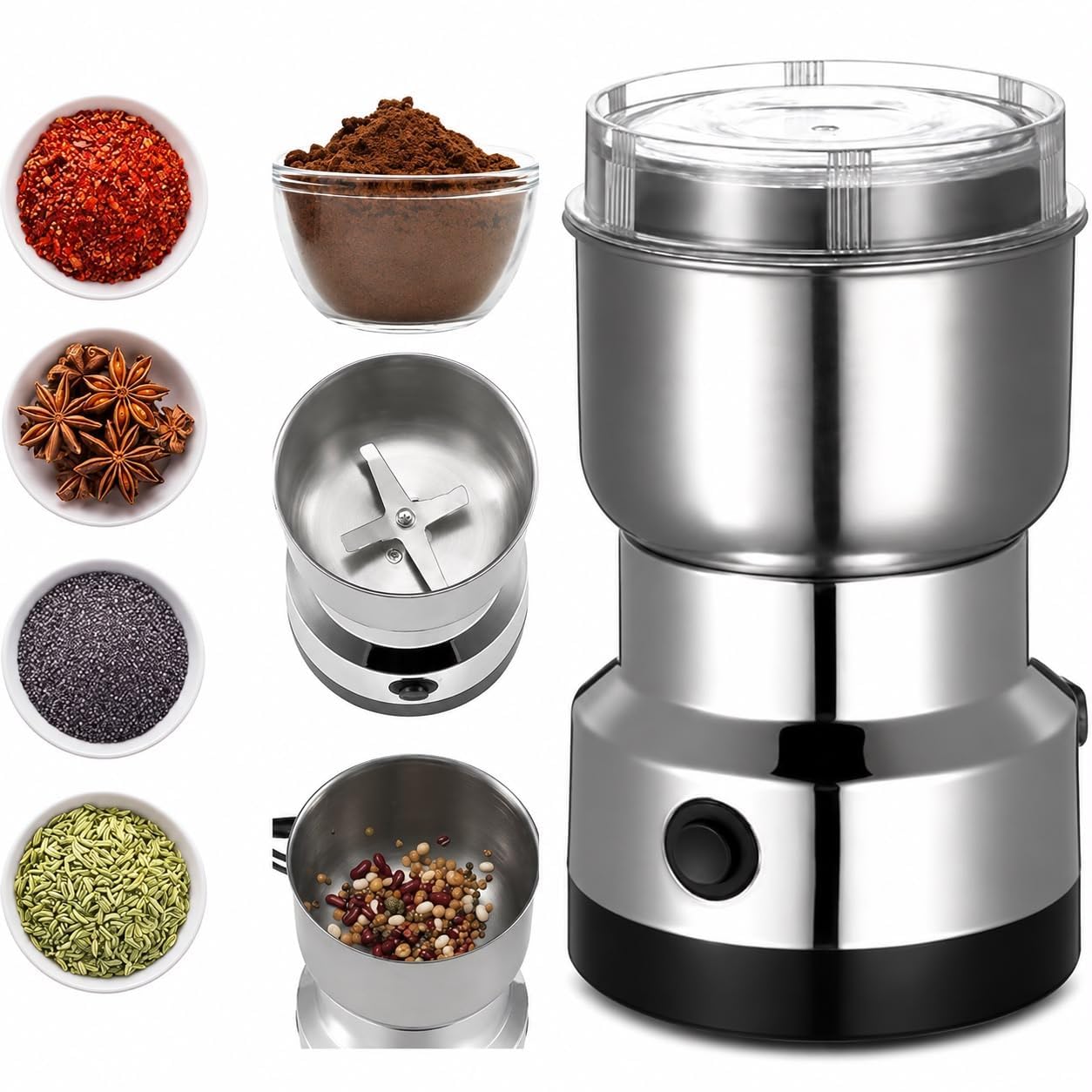 Nima Mixer Grinder Smash Machine Stainless Steel Multifunctional Electric Grinder & Chopper Dried Spice Hurbal Masala Coffee Beans, Nuts & Grains, Powerful Motor Blender (Silver)-picture-11