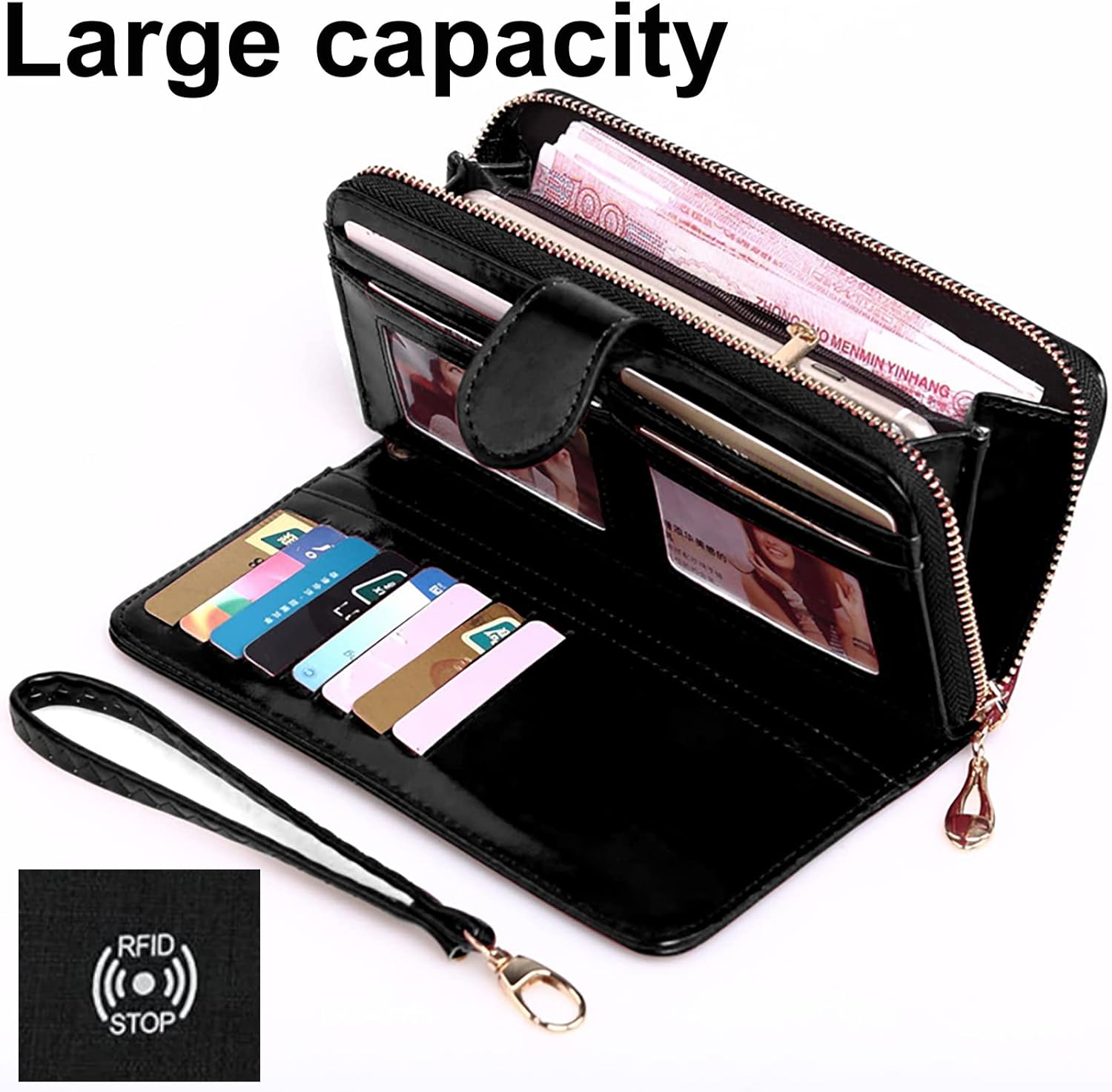 Bling Rhinestone Womens Wallet Artificial Diamond Wristlet Clutch Purse Credit Card Holder Large Capacity - Image 4