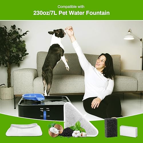 Miniatura 2 de Paquete de 6 filtros de repuesto para fuente de agua para perros de 230 onzas, repuesto para sistema de filtración de 5 capas, fuente de mascotas de