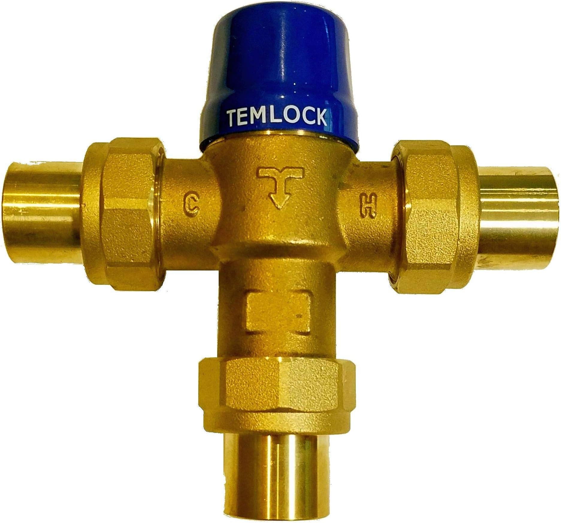 Thermostatic Mixing Valve For Point-Of-Source 3/4” - 100-140°F Water Temperature Adjustable for Anti Scald - Lead-Free Brass - 3/4” Sweat Fittings & Integral Check Valves - TEMLOCK