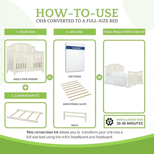 Vista 91 de Kit de conversión de tamaño completo, rieles de cama para cunas Evolur, kit convertible de cuna de madera maciza para cama de niños, rieles de Blanco