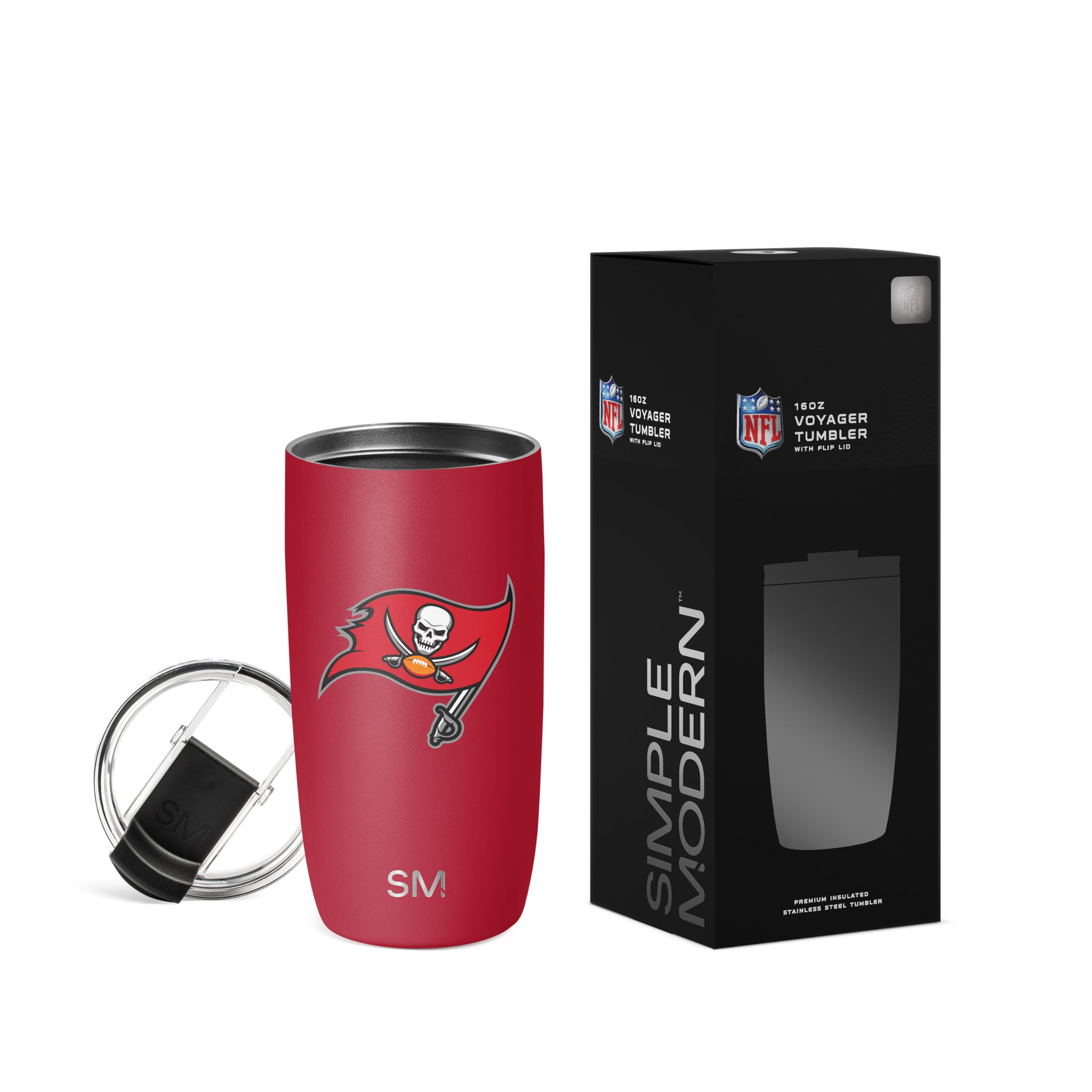 Simple Modern Officially Licensed NFL Tampa Bay Buccaneers 16oz Travel Coffee Tumbler with Flip Lid | Stainless Steel Cup | Football Gifts for Men, Women | Voyager Collection | Tampa Bay Buccaneers