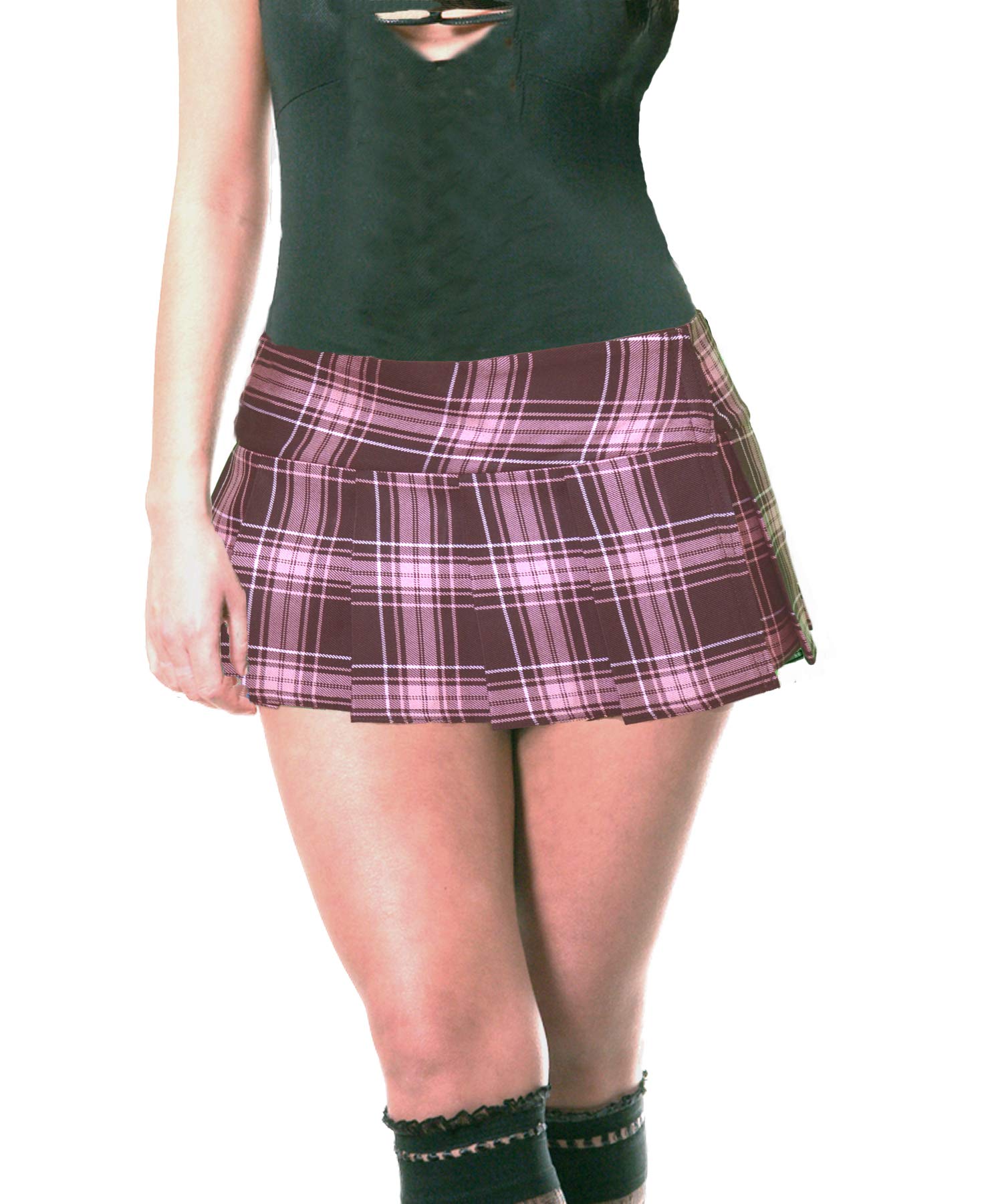 Raspberry Pink Schoolgirl Tartan Plaid Pleated Micro Mini Skirt Mawson9