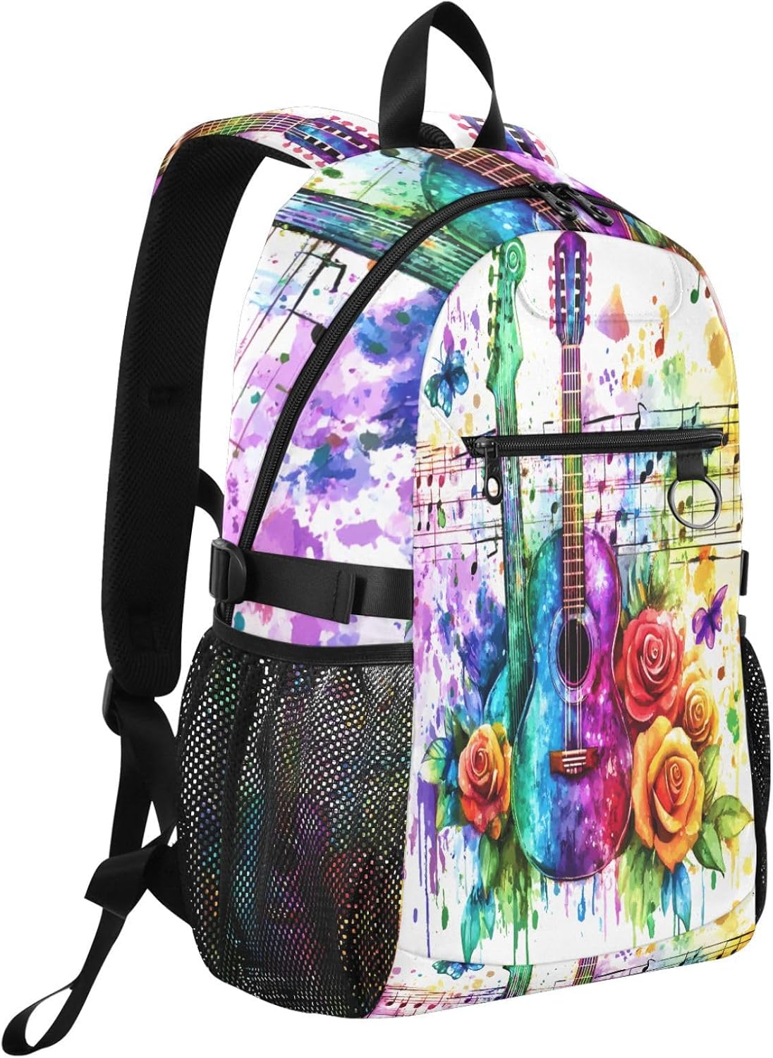 ALAZA Music Themed Geo Roses Backpack for Women Men, 23L Water Resistant Twill Daypack with 14 Inch Laptop Compartment, Wide Open Aesthetic School Bag for Travel Work image 2