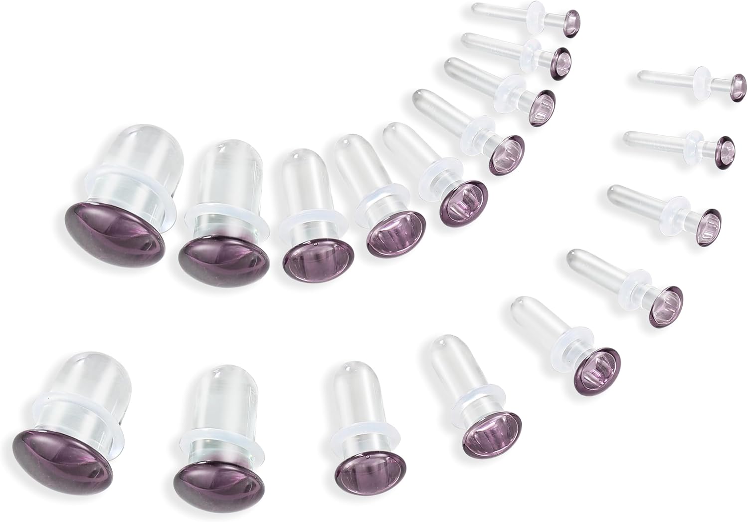 18Pcs Single Flare Glass Stretching kits Short Taper Expander with Rubber O-Rings,1.6-10mm(14G-00G) Full Size Ear Gauges Tunnels Plugs,4 colors Cylindrical Body Piercing