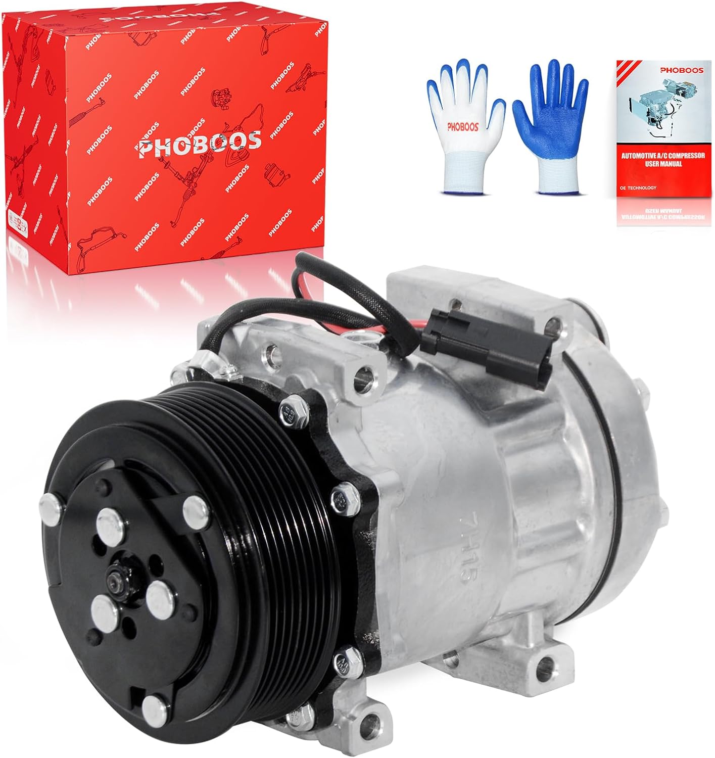 PHOBOOS A/C Compressor with Clutch Compatible with Dodge Ram 2500/3500 1994-2005 5.9L, Ram 4000 2005 5.9L, Fast Cooling, Low Noise, Easy Installation, Ref. 68589