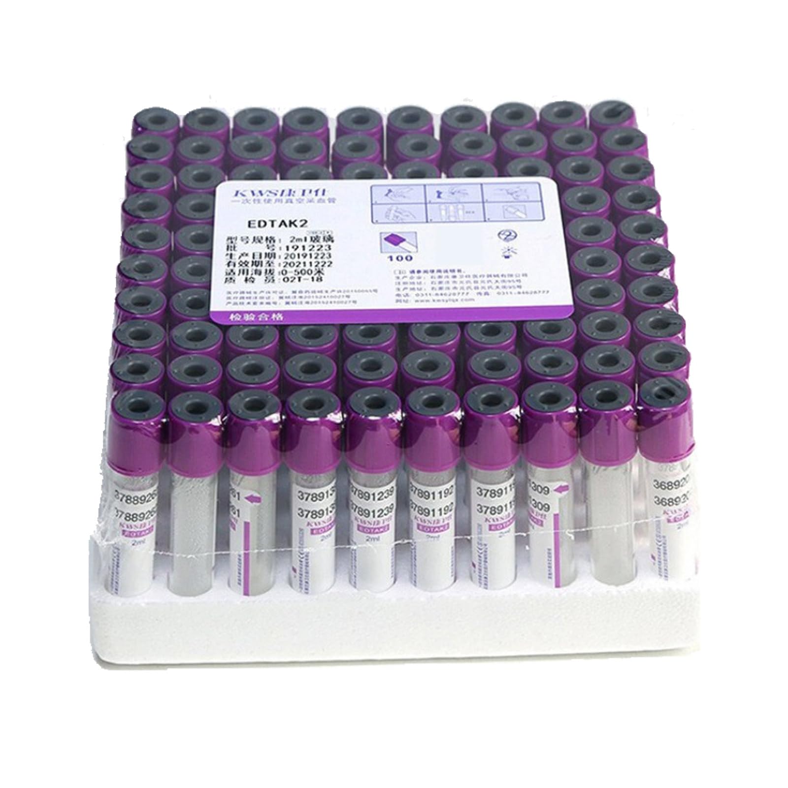 Jednorazowe probówki próżniowe do pobierania krwi, 3/5/10 ml plastikowe rurki EDTA K2, 100-pak do użytku laboratoryjnego i szpitalnego