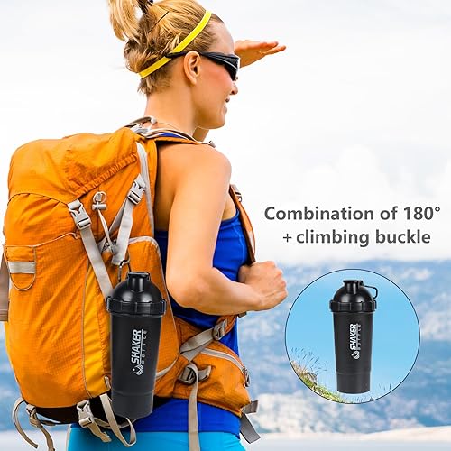 Miniatura 6 de Shaker Bottle - Botellas mezcladoras de proteínas de 18 onzas con almacenamiento de polvo y estuche para píldoras, 16.9 fl oz, taza agitadora de