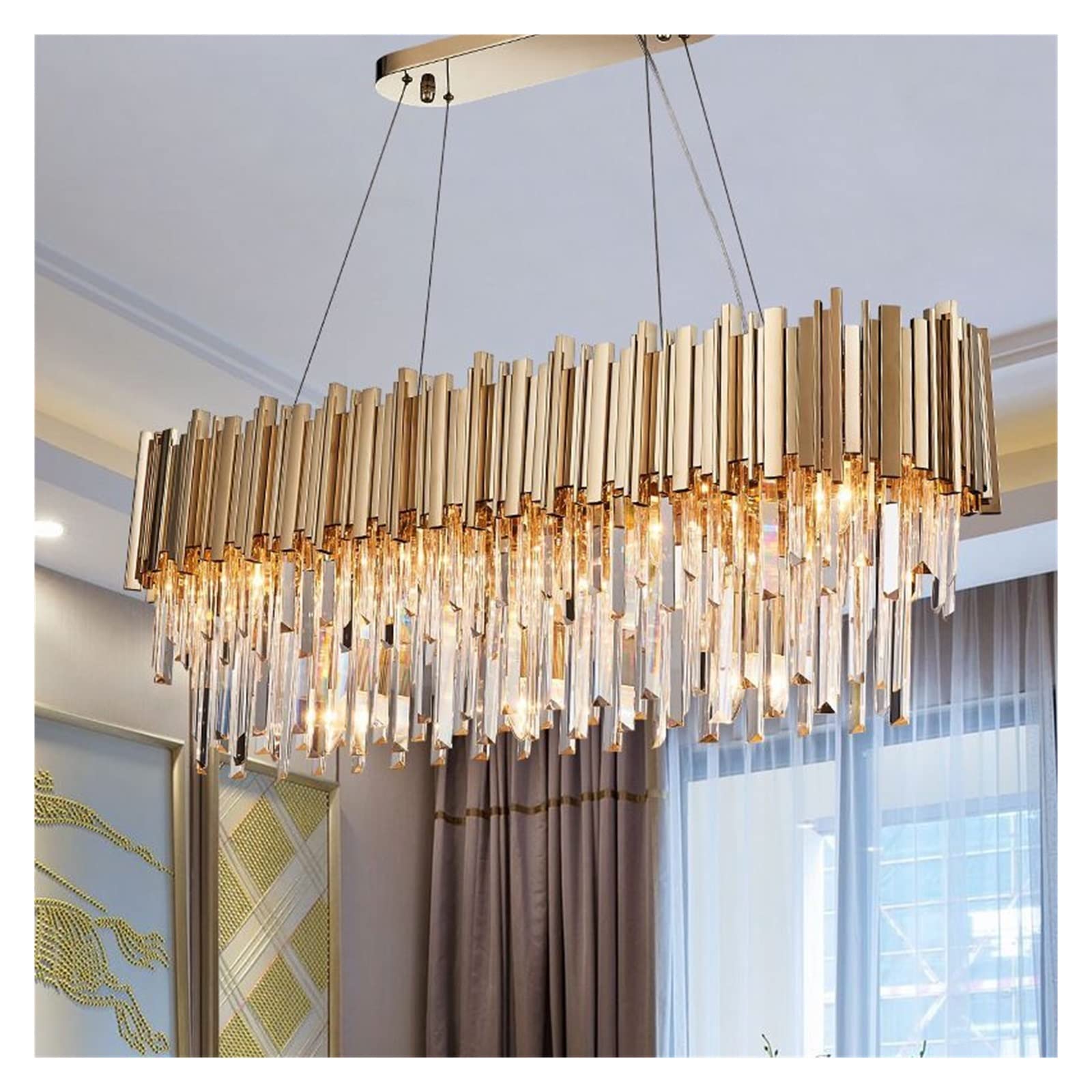 HELCEKOU Luxury Crystal Chandelier Pendant Light Modern Living Room Dining Lighting Fixture Gold Oval 120cm