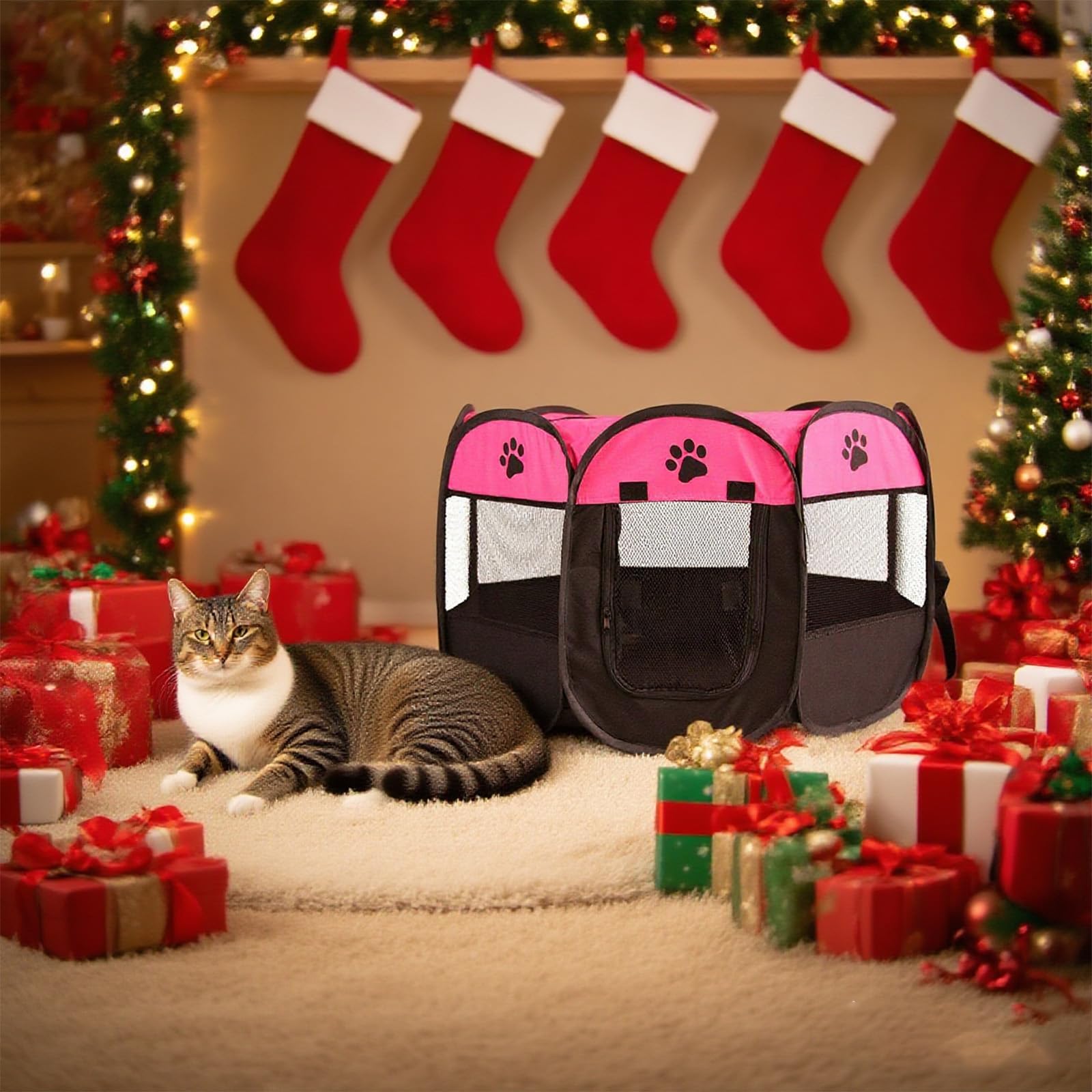 Recinto per Cani da Interno 74x74x43cm, Pieghevole Recinto per Gatti Box per Cucciolo Gattini Conigli