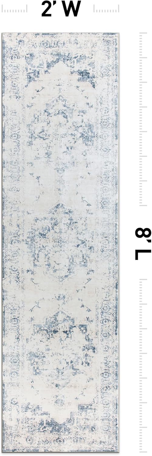 Rugshop Traditional Vintage Distressed Washable Non Slip Runner Rug 2' x 8' Blue